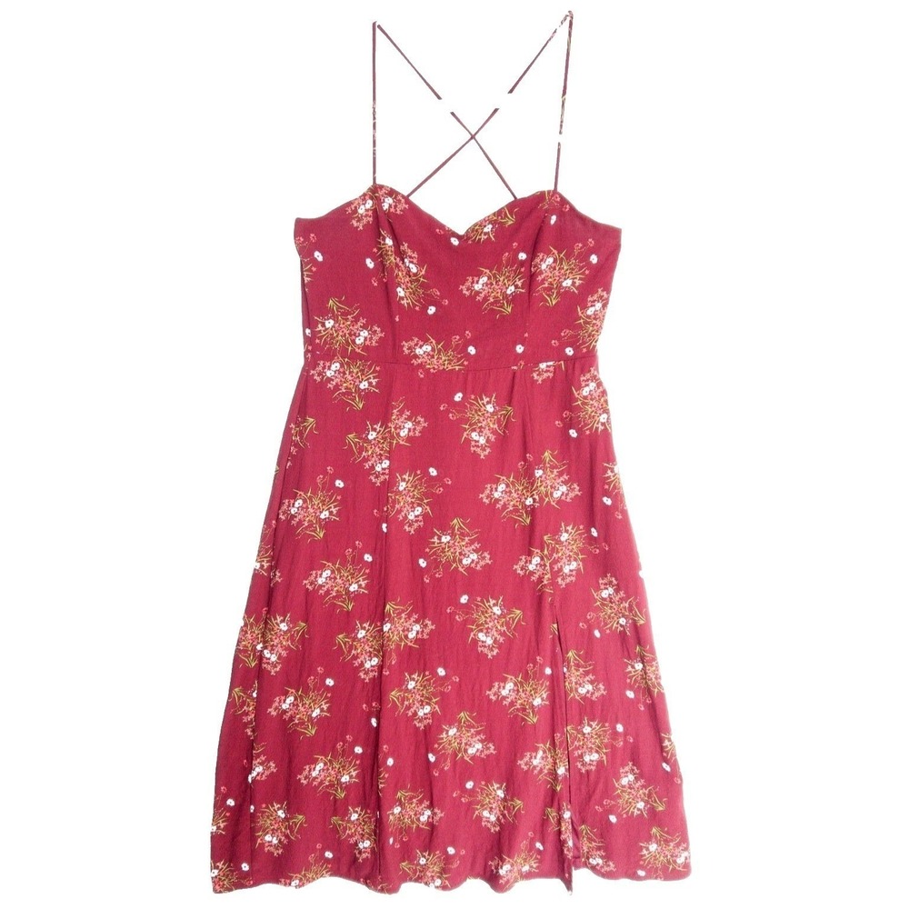 Audrey‎ Parks Francescas Ditsy Gauzy Cross Back Smocked Burgundy Dress Womens L